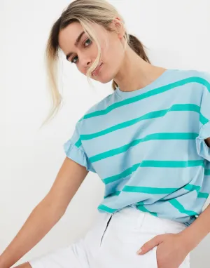 Dakota Frill Sleeve T-Shirt - Blue Green Stripe