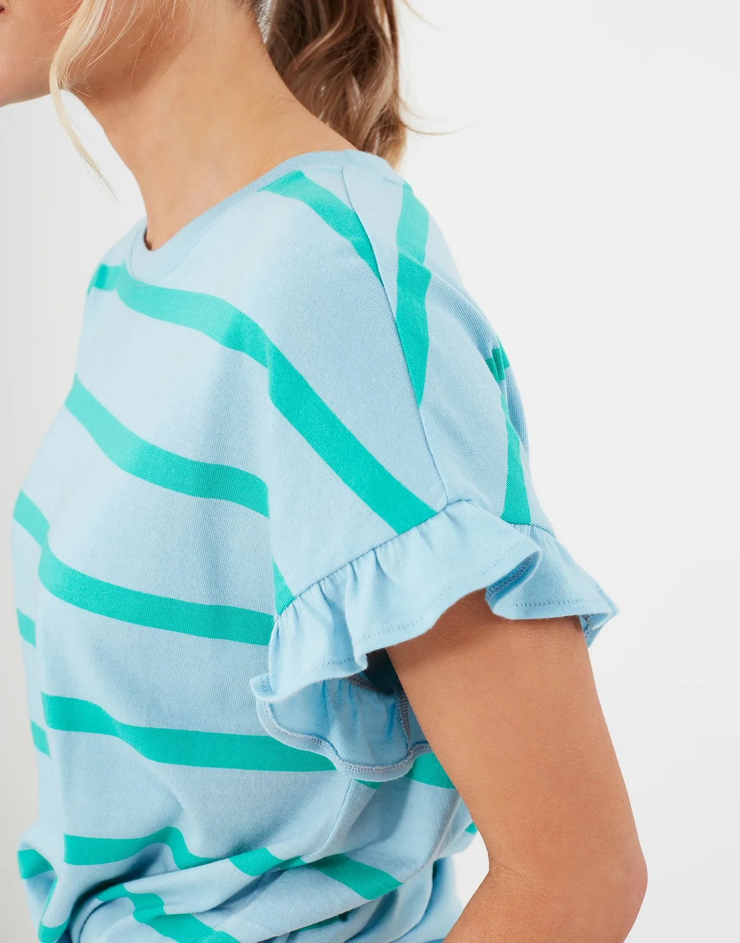 Dakota Frill Sleeve T-Shirt - Blue Green Stripe