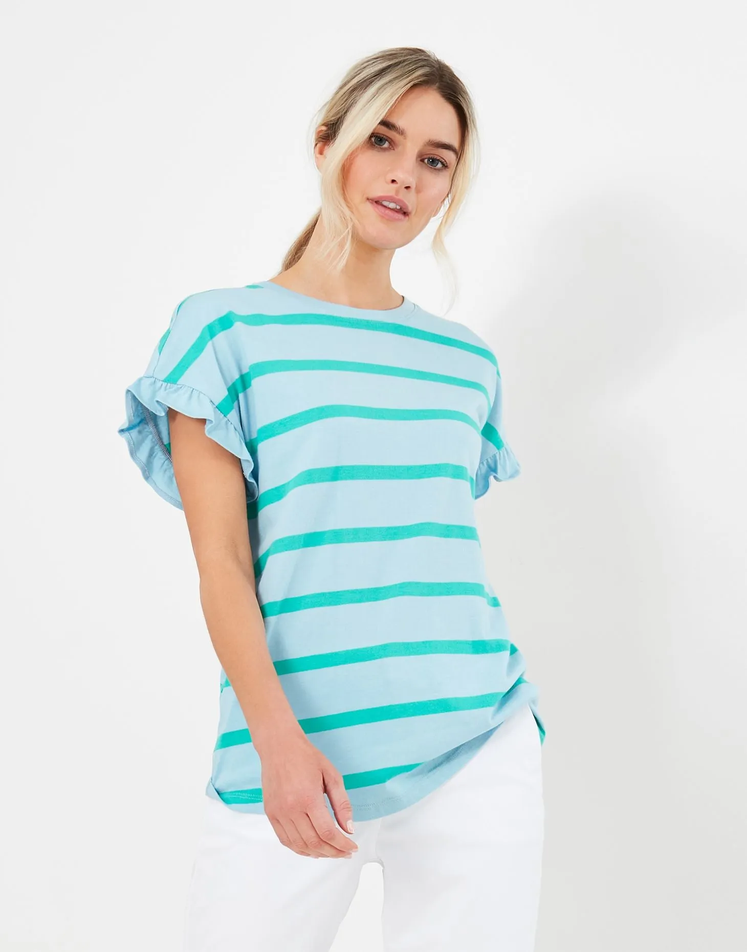 Dakota Frill Sleeve T-Shirt - Blue Green Stripe