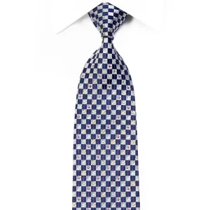 Daks Men's Crystal Rhinestone Necktie Blue Silver Checkered With Purple Sparkles