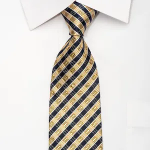 Daks Men's Silk Necktie Gold Navy Striped Sparkling With Rhinestones And Gold Sparkles