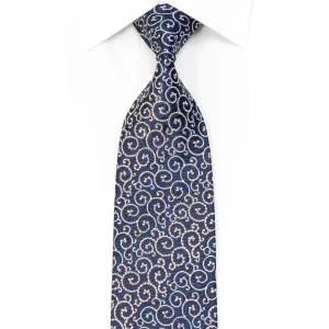 Daks Men's Silk Rhinestone Tie Silver Scrolls On Navy With Sparkles