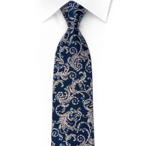 Daks Rhinestone Necktie Silver Vines On Blue Woven Silk