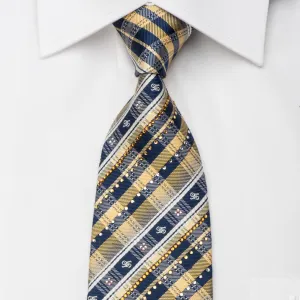 Daks Rhinestone Silk Necktie Blue Yellow Plaids With Silver Sparkles