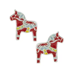 Dala Horse Enamel Stud Earrings - Red