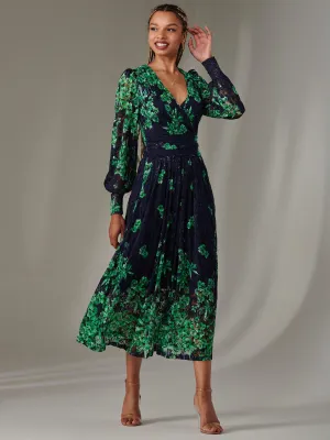 Dalia Symmetrical Print Lace Maxi Dress, Green Floral