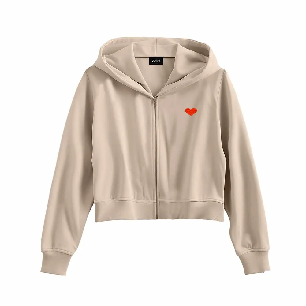 Dalix Pixel Heart Cropped Zip Hoodie