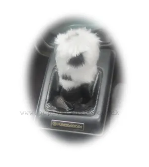 Dalmatian Spot fluffy black and white gear knob cover