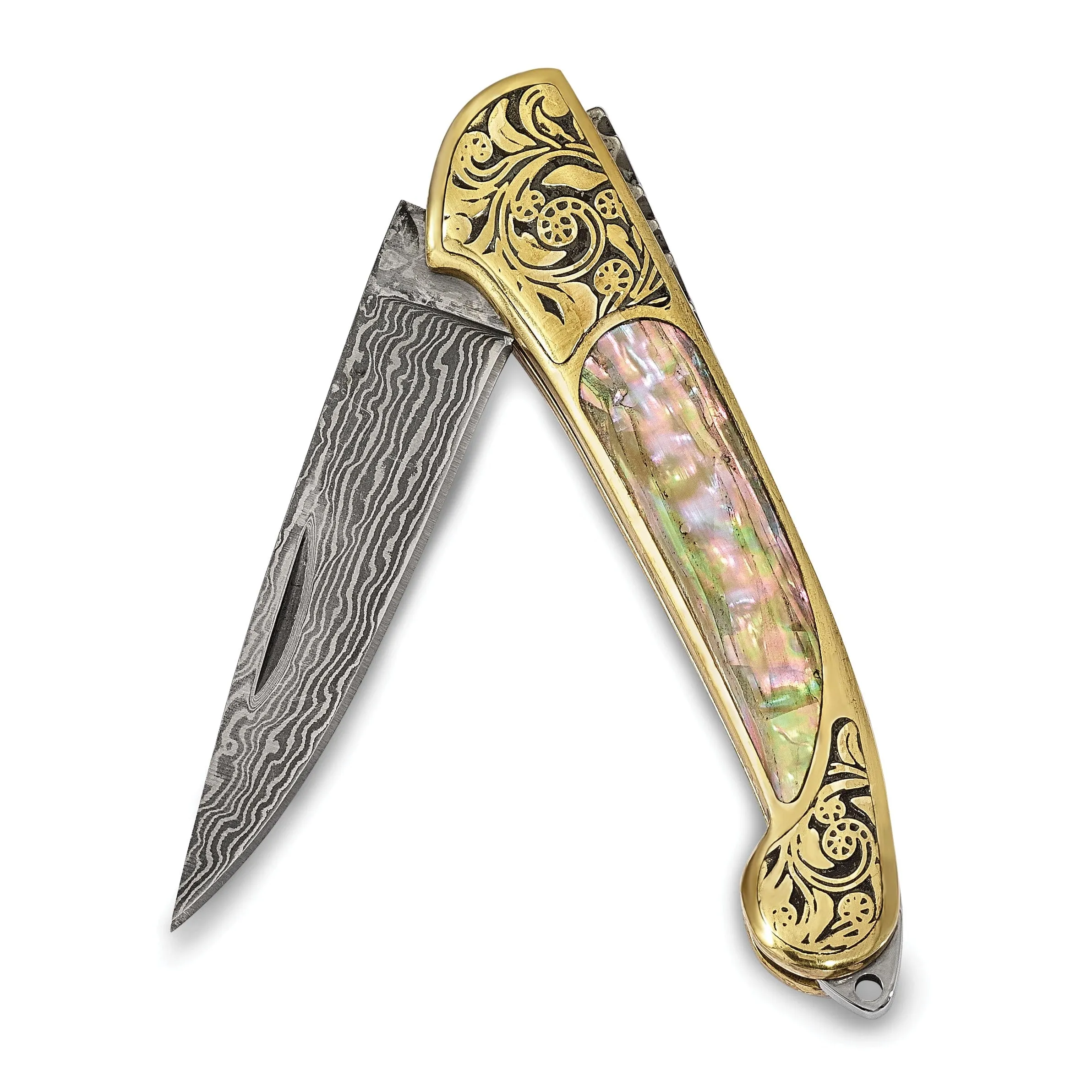 Damascus Steel Abalone Shell Handle Knife