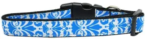 Damask Blue Nylon Dog Collar Xl