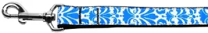 Damask Blue Nylon Dog Leash 3-8 Inch Wide 4ft Long