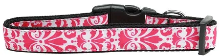 Damask Bright Pink Nylon Dog Collar Sm