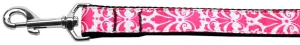 Damask Bright Pink Nylon Dog Leash 3-8 Inch Wide 4ft Long