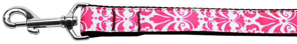 Damask Bright Pink Nylon Dog Leash 3-8 Inch Wide 4ft Long