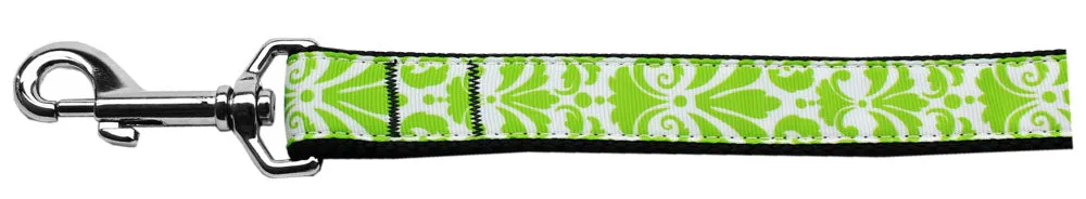 Damask Lime Green Nylon Dog Leash 3-8 Inch Wide 6ft Long