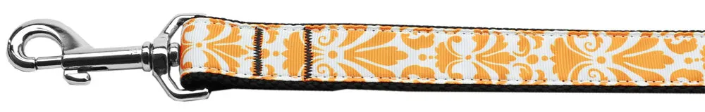 Damask Orange Nylon Dog Leash 5-8 Inch Wide 4ft Long