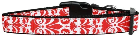 Damask Red Nylon Dog Collar Xs