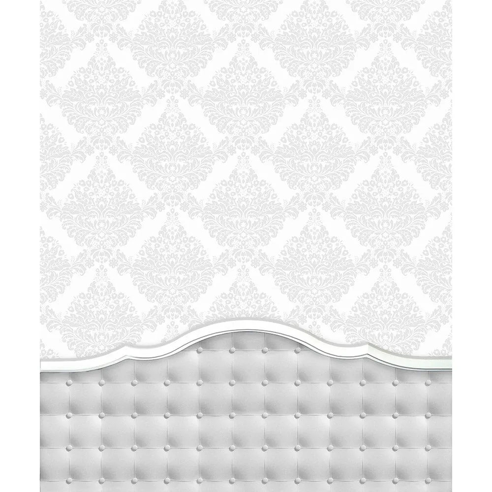 Damask White Tufted Headboard Printed Backdrop