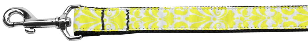 Damask Yellow Nylon Dog Leash 3-8 Inch Wide 6ft Long