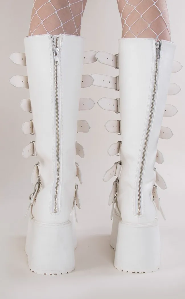 DAMNED-318 White Vegan Leather Boots (Au Stock)