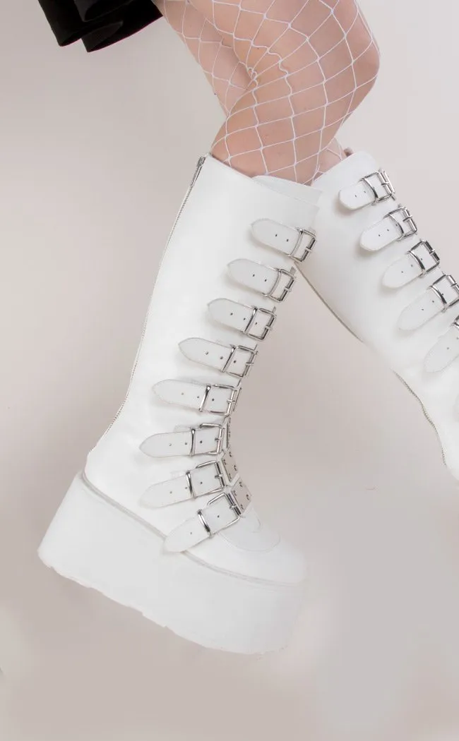 DAMNED-318 White Vegan Leather Boots (Au Stock)