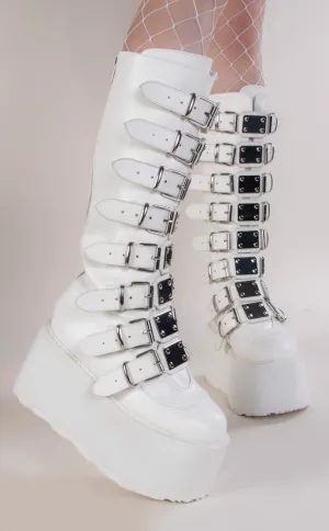 DAMNED-318 White Vegan Leather Boots (Au Stock)