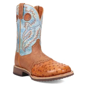 Dan Post Mens Martel Brown/Blue Full Quill Ostrich Cowboy Boots