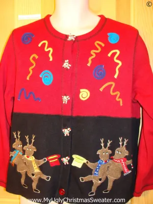 Dancing Top Hat Reindeer Festive Christmas Sweater