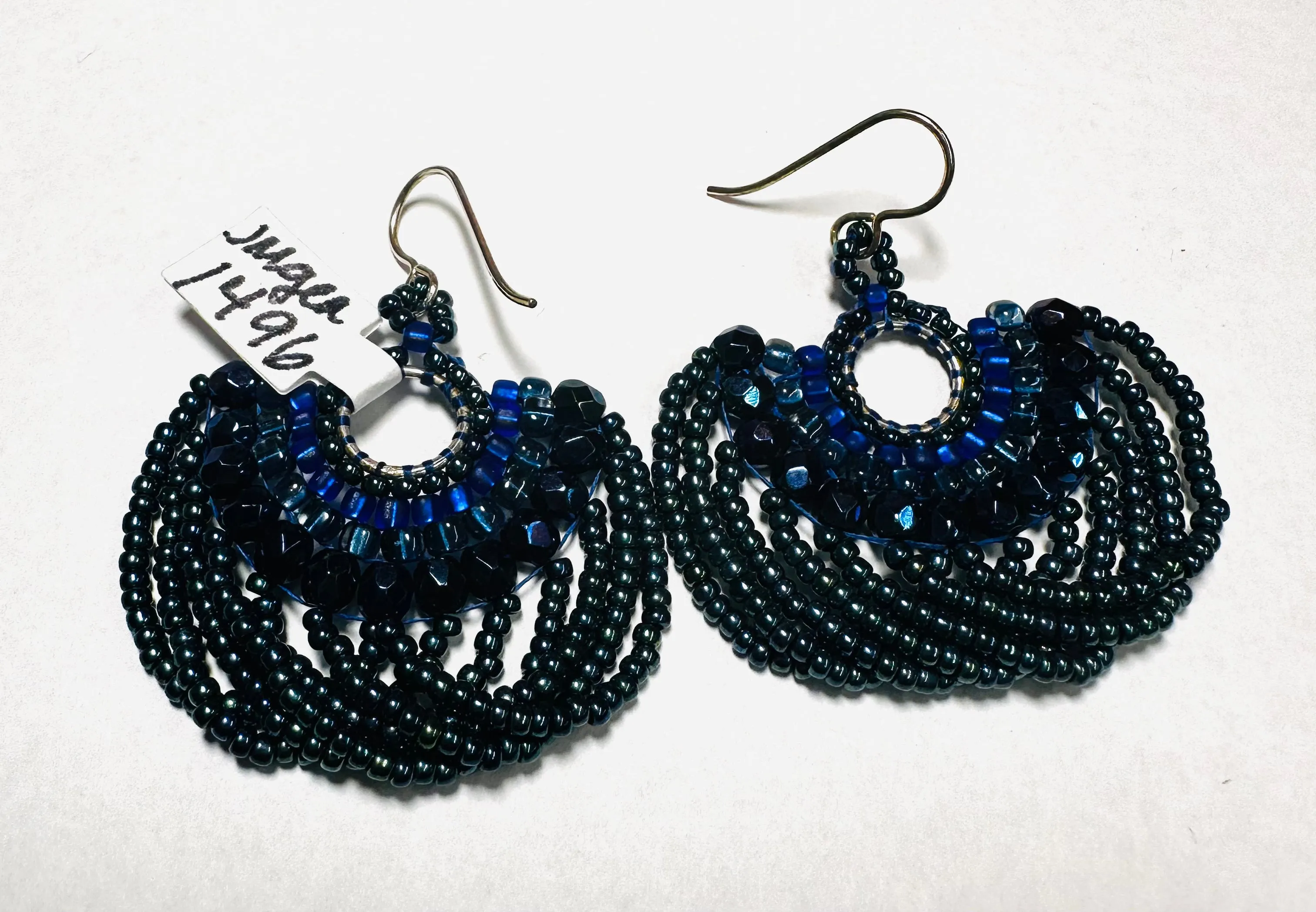 Dangle Hoop electric Blue Earrings, Blue Earrings, Blue Beaded Earrings