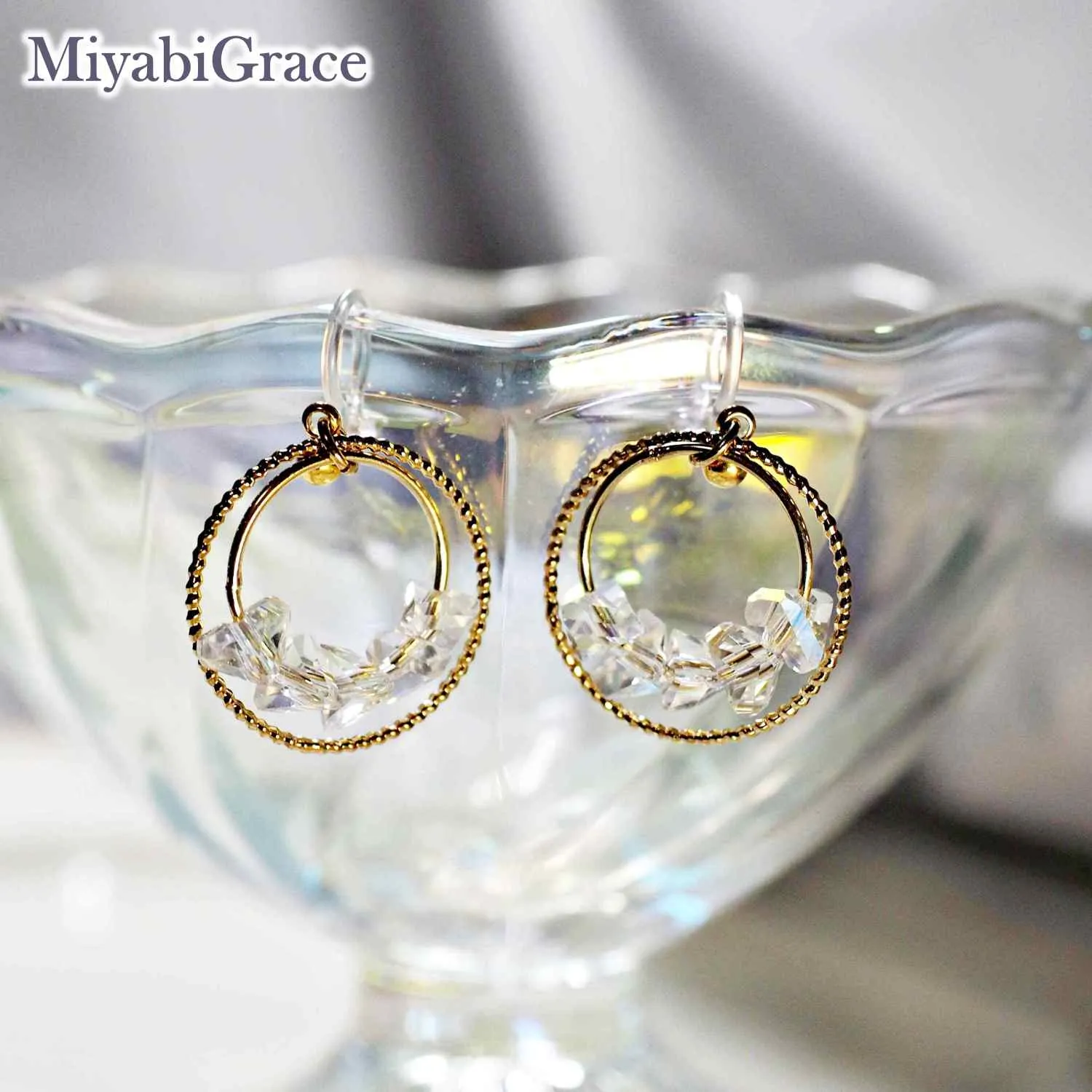 Dangle Rhinestone Crystal Hoop Invisible Clip On Earrings