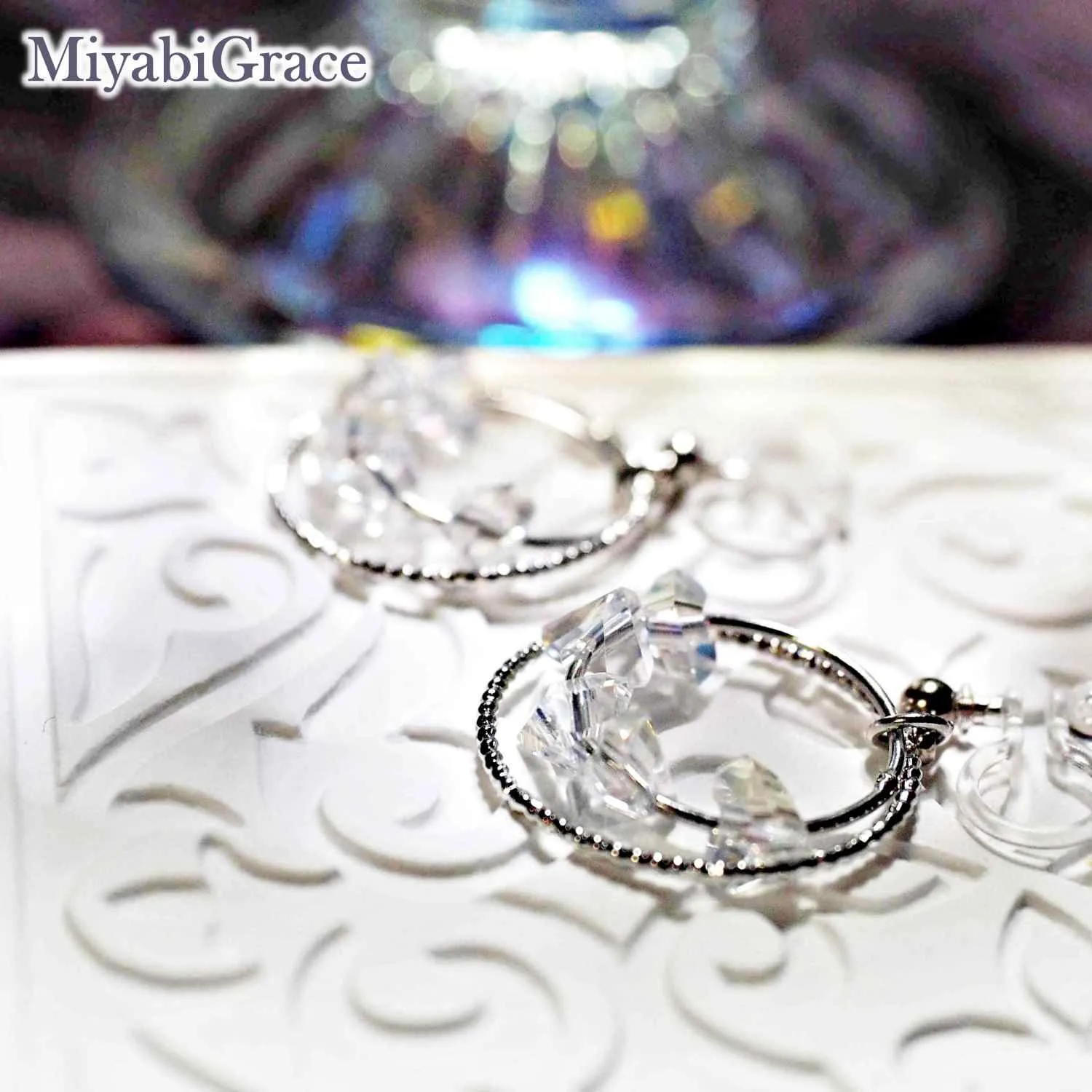 Dangle Rhinestone Crystal Hoop Invisible Clip On Earrings