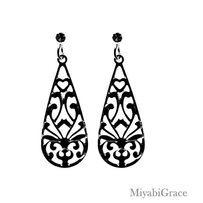 Dangle  Teardrop Filigree Invisible Clip On Earrings