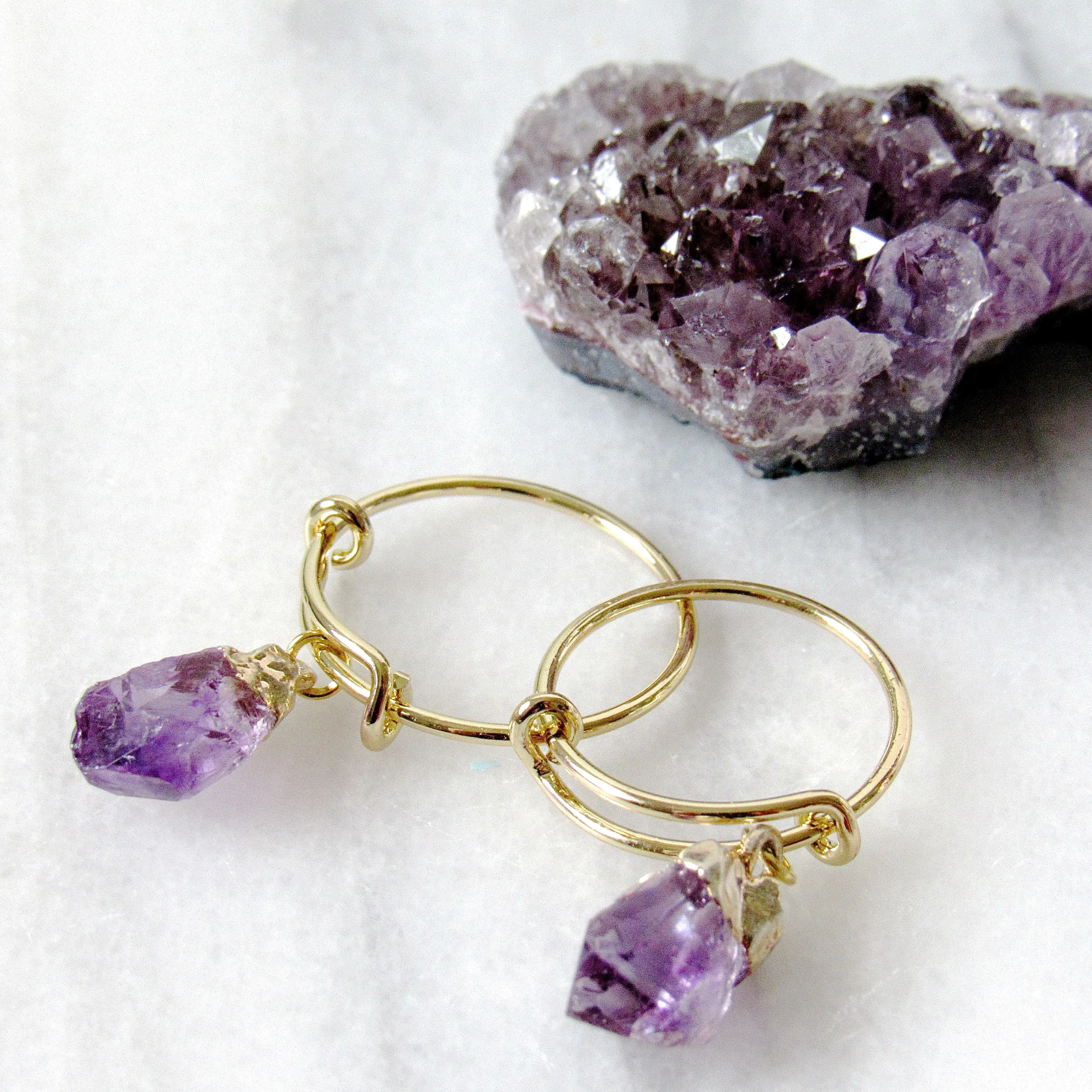 Dangling Amethyst Point Rings