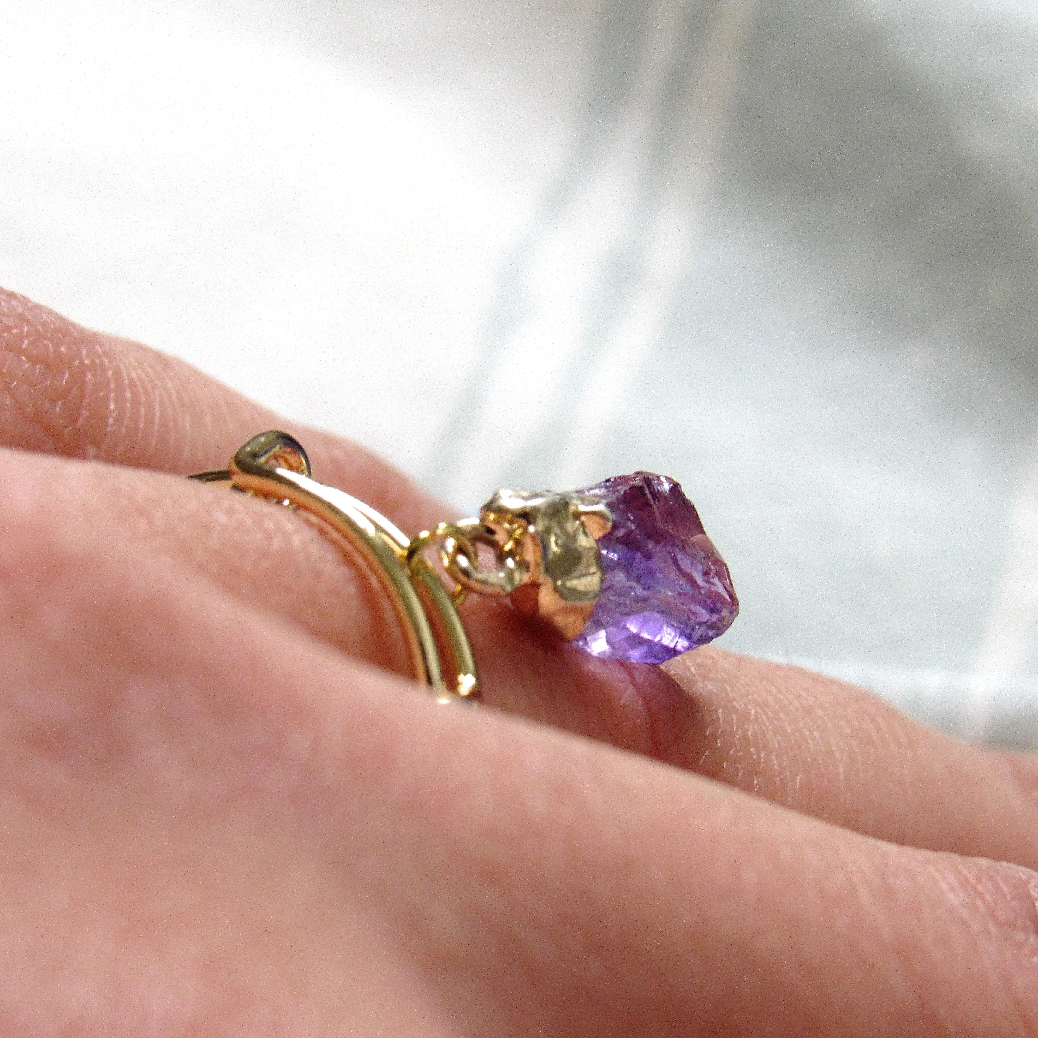 Dangling Amethyst Point Rings