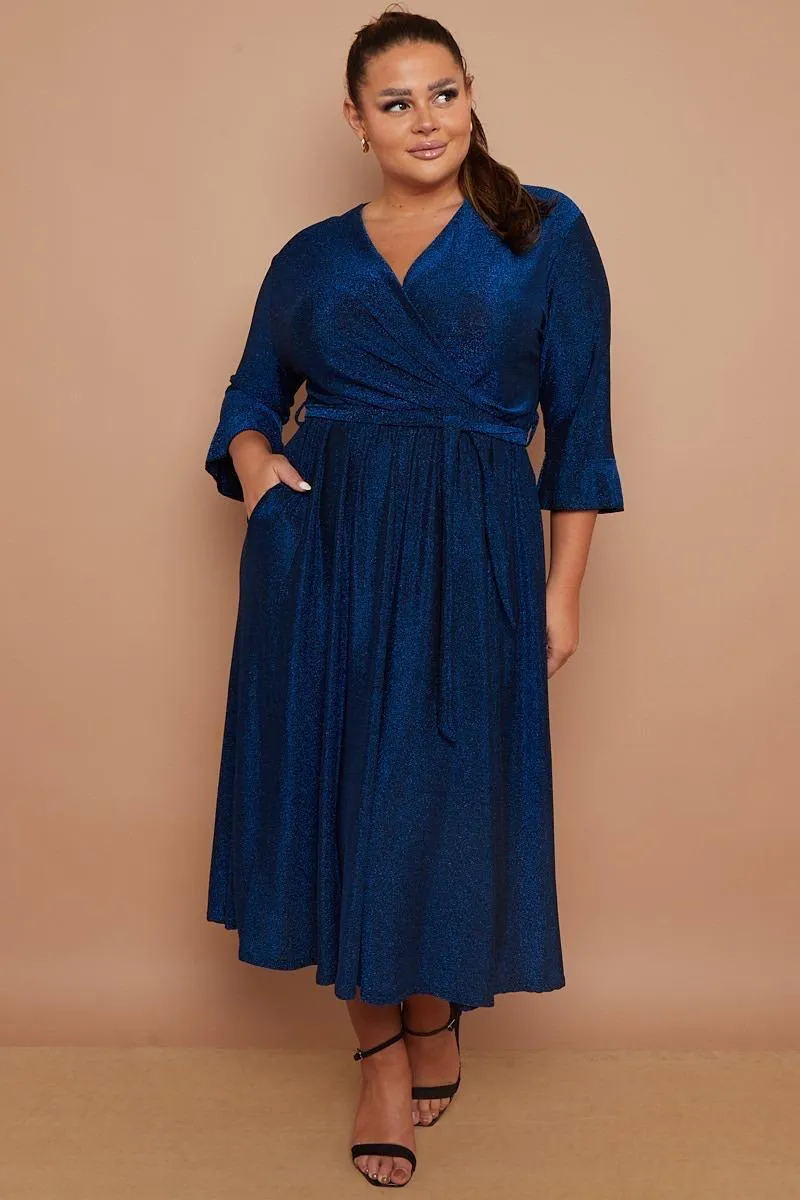 Dani Sparkle Faux Wrap Dress in Navy