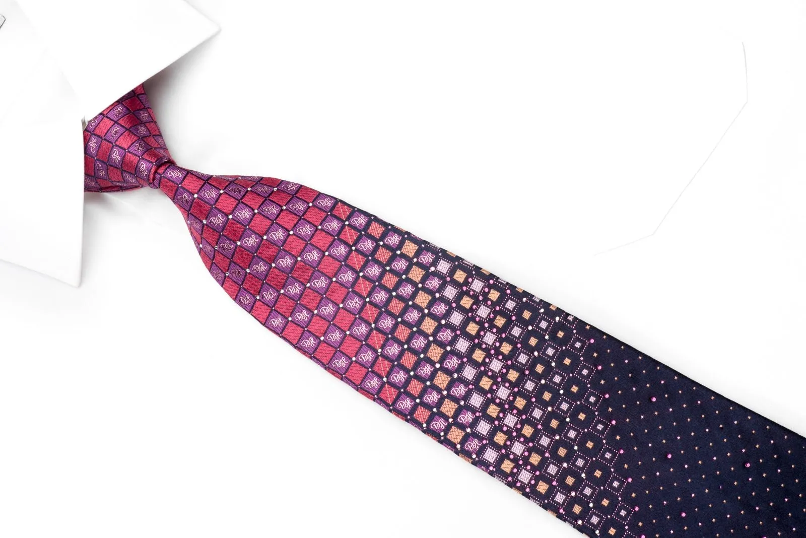 Daniel Hechter Men's Crystal Rhinestone Necktie Purple Pink Checkered With Sparkles