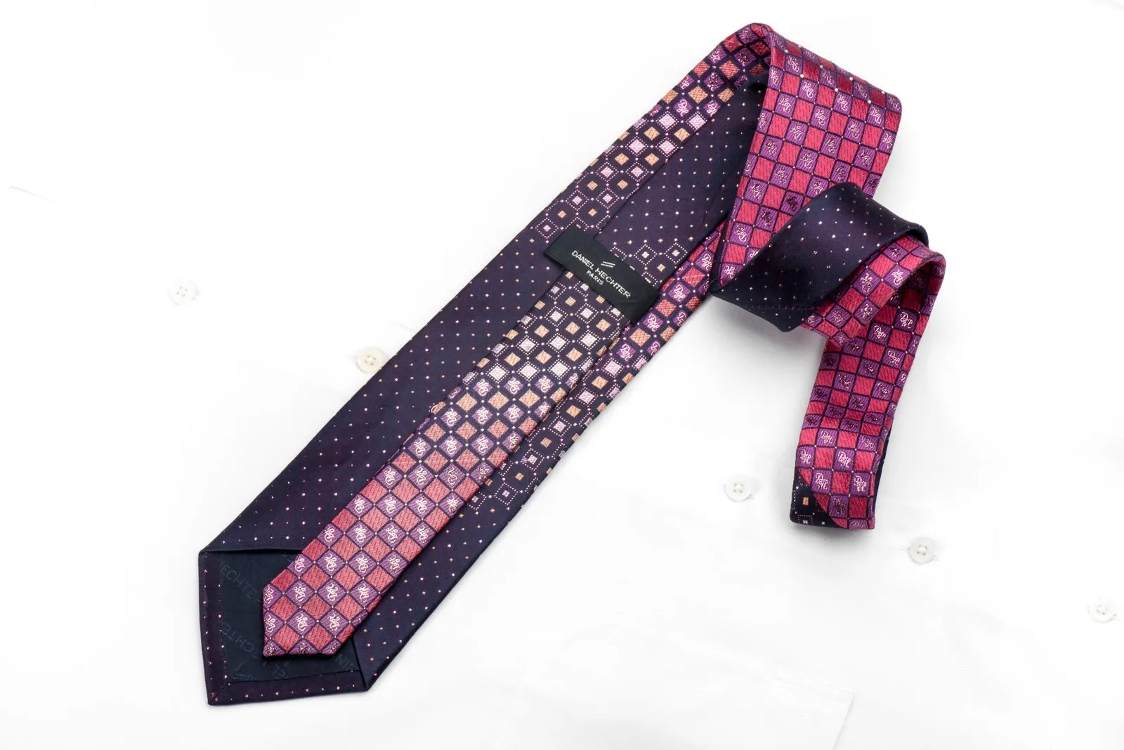 Daniel Hechter Men's Crystal Rhinestone Necktie Purple Pink Checkered With Sparkles