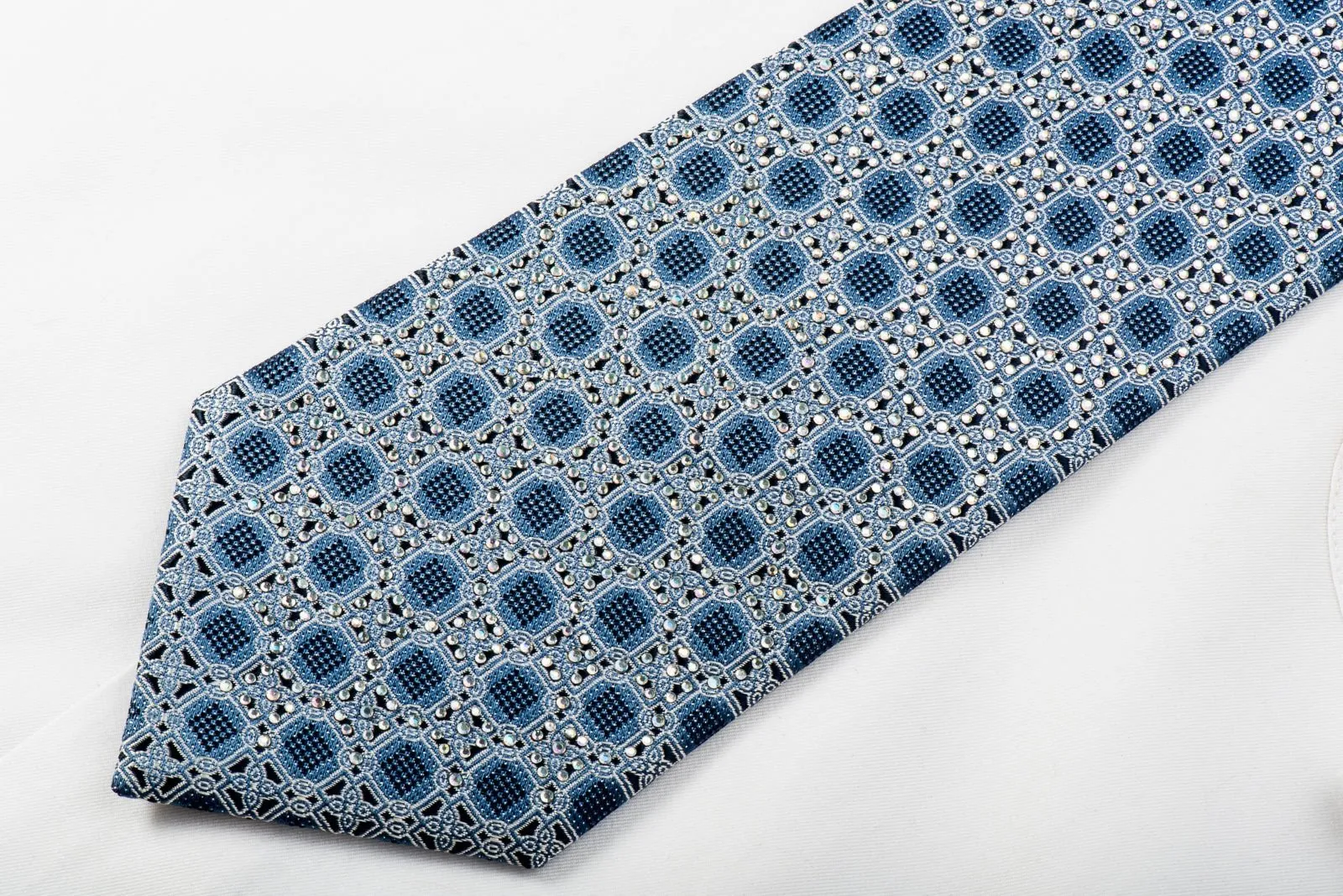 Daniel Hechter Mens Rhinestone Tie Silver Cartouche On Blue Silk With Silver Sparkles