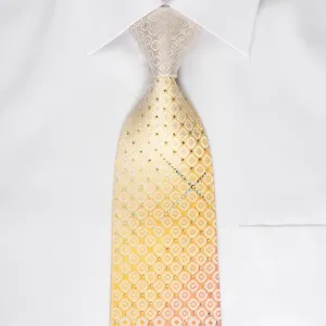 Daniel Hechter Rhinestone Silk Necktie Geometric On Graduating Yellow Orange Silk With Silver Sparkles