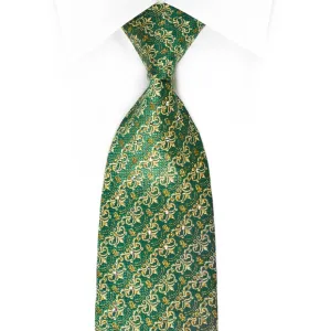 Daniel Hechter Rhinestone Silk Necktie Gold Cartouche On Emerald Green With Gold Sparkles