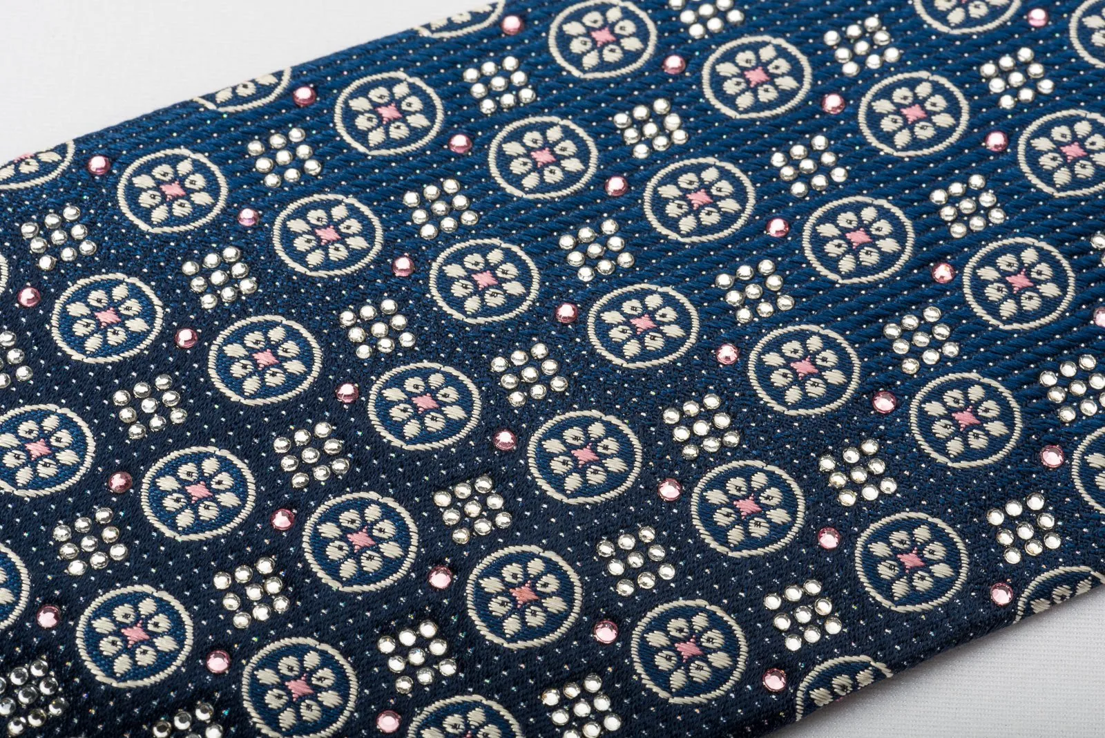 Daniel Hechter Silk Rhinestone Necktie Floral On Navy Blue With Silver Sparkles