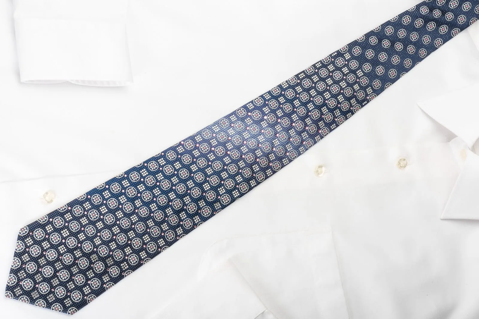 Daniel Hechter Silk Rhinestone Necktie Floral On Navy Blue With Silver Sparkles