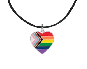 Daniel Quasar "Progress Pride" Heart Flag Charm on Black Cord Necklaces