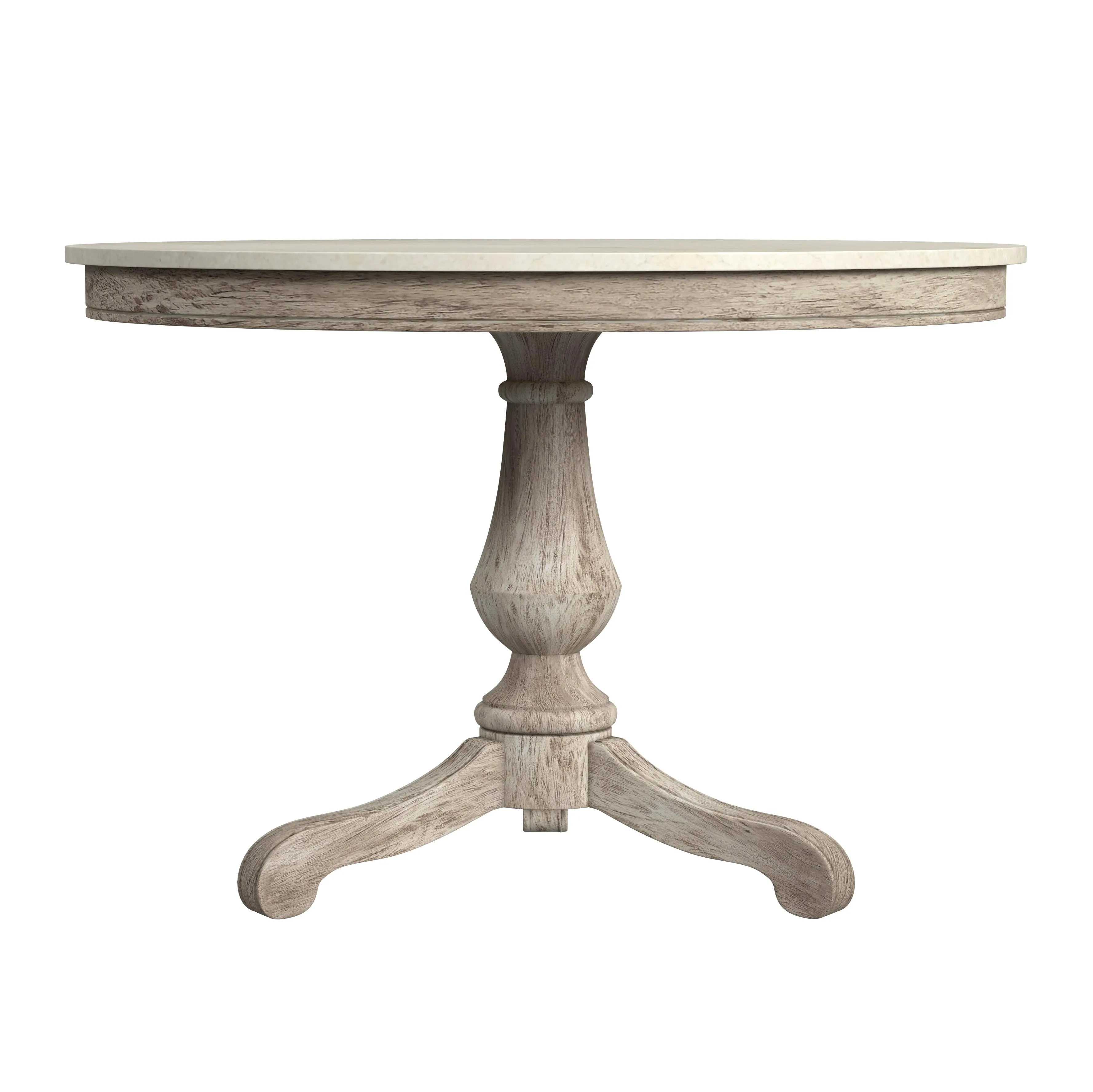 Danielle 44" Round Pedestal Marble top Dining Table in Gray and White  5644329