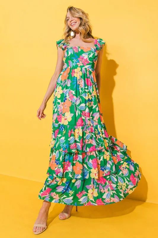 Daphne Floral Print Tiered Maxi Dress