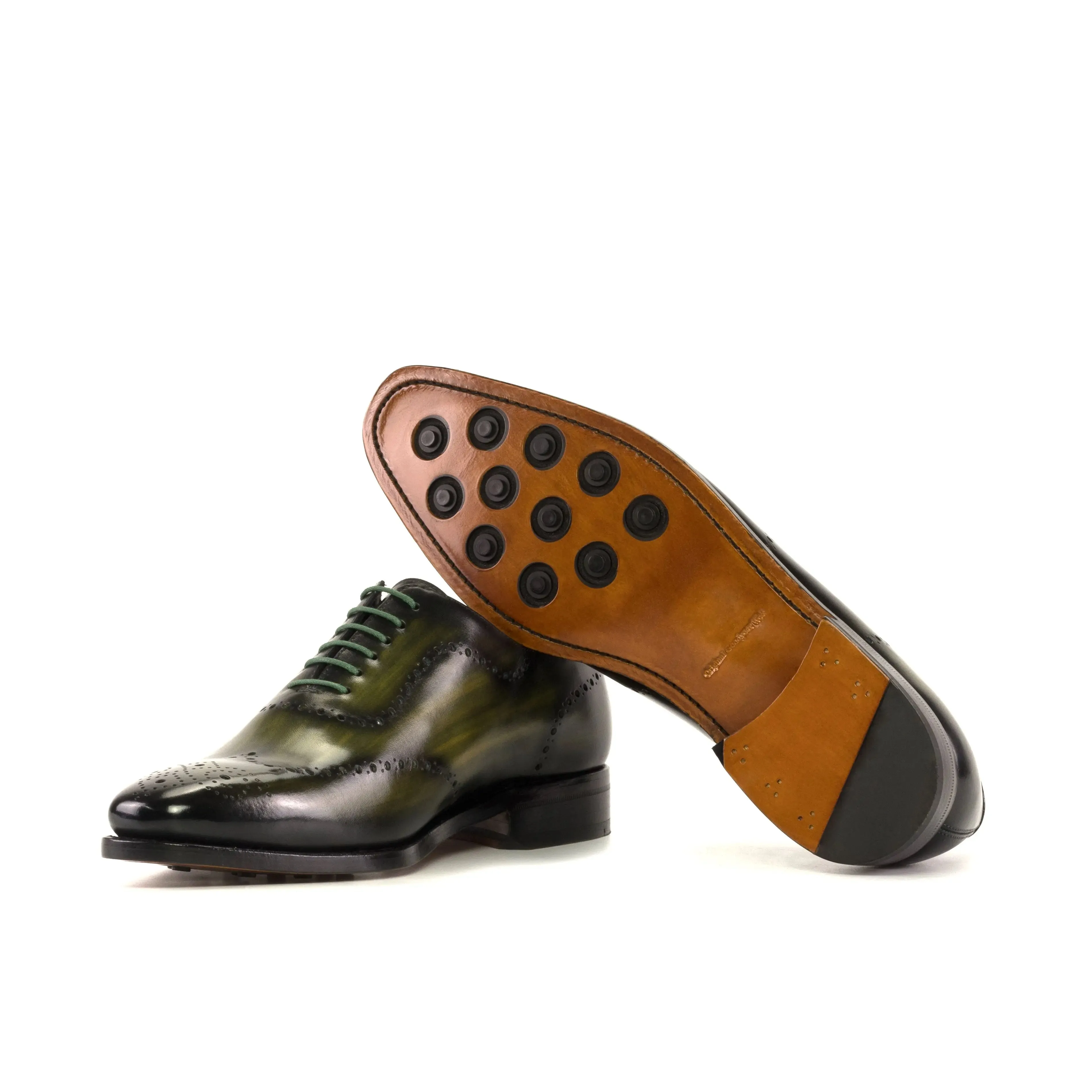 DapperFam Giuliano in Khaki / Cognac Men's Hand-Painted Patina Whole Cut