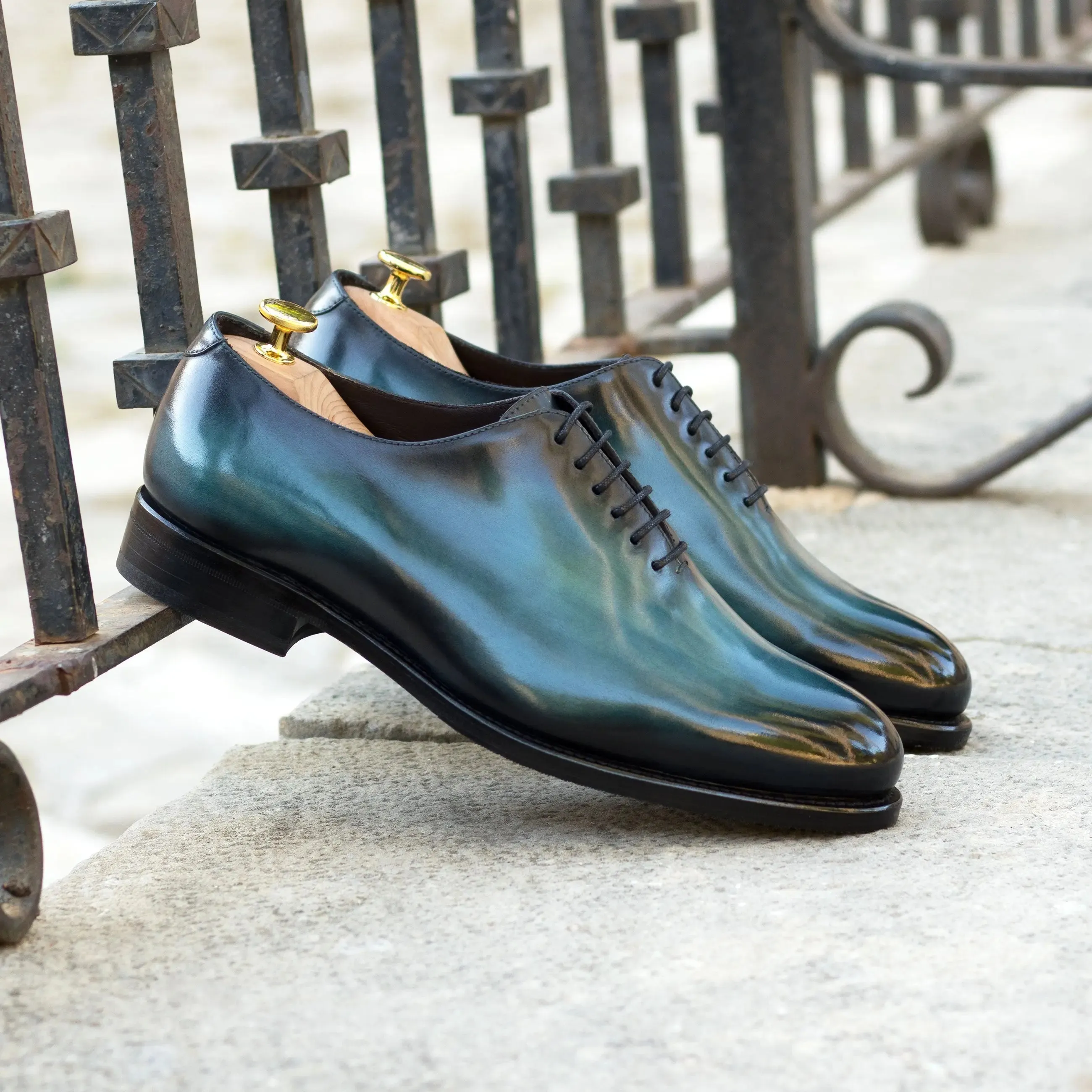 DapperFam Giuliano in Turquoise Men's Hand-Painted Patina Whole Cut