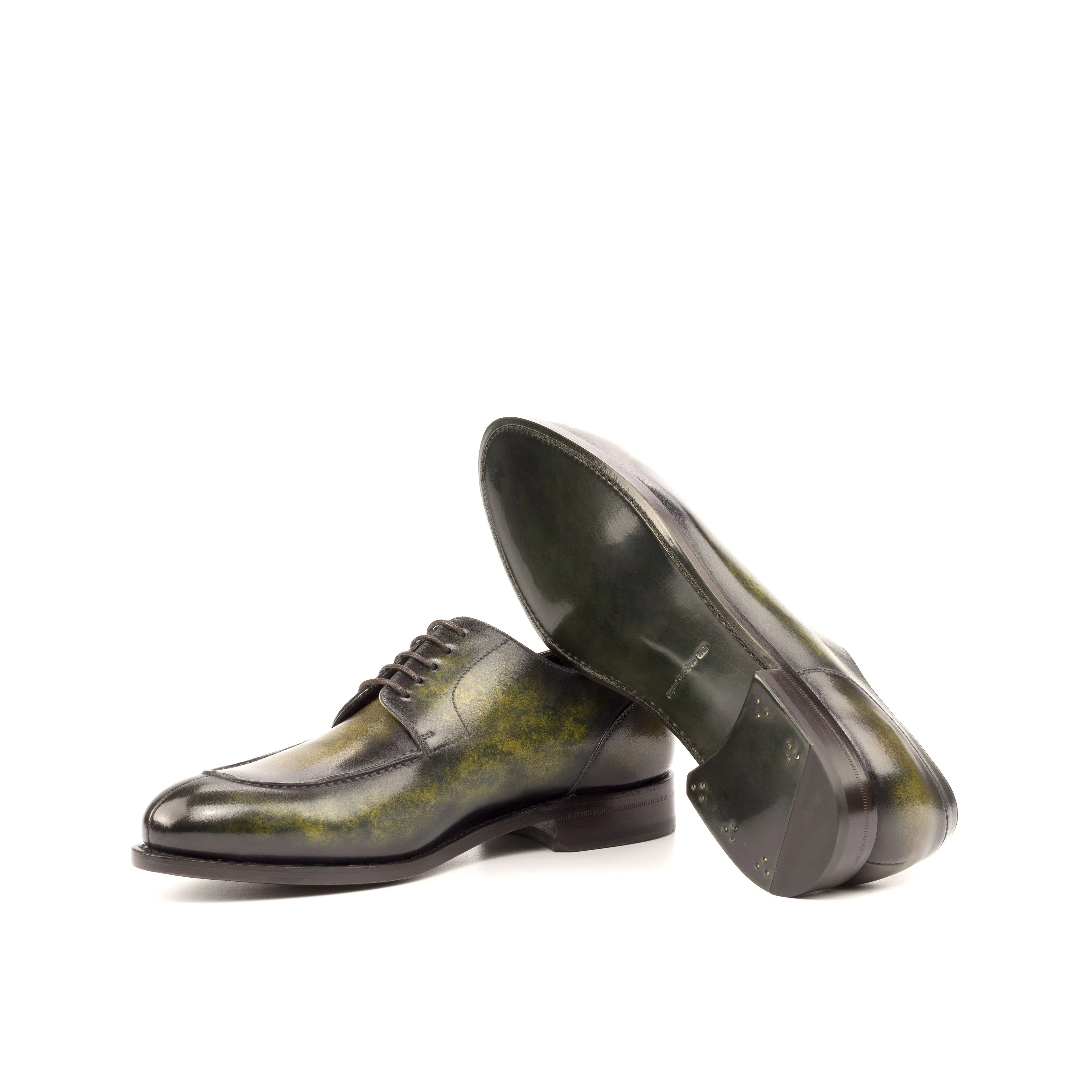 DapperFam Lorenzo in Khaki / Green Men's Hand-Painted Patina Derby Split Toe