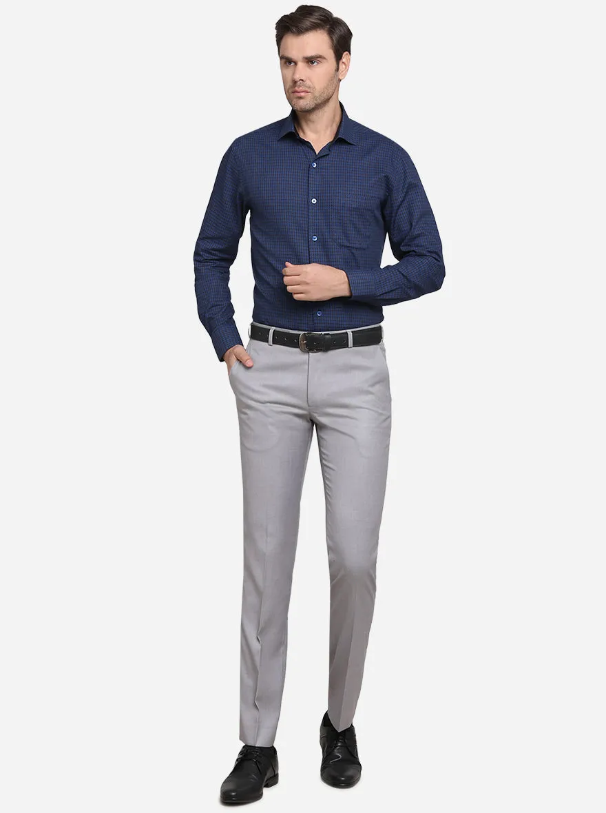 Dark Blue & Black Dobby Slim Fit Formal Shirt | Metal