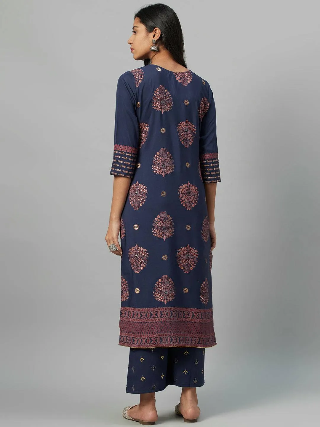 Dark Blue Crepe Kurta Palazzo Set